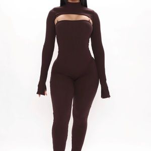 Fun Chocolate Ribbed Jumpsuit